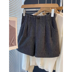 批发官图！灰色毛呢短裤女冬季流行新款休闲靴裤小个子春秋巨好看裤子