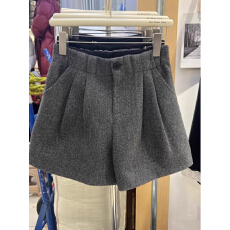 批发官图！2026春秋新款韩版高腰显瘦时尚毛呢短裤女百搭休闲阔腿靴裤