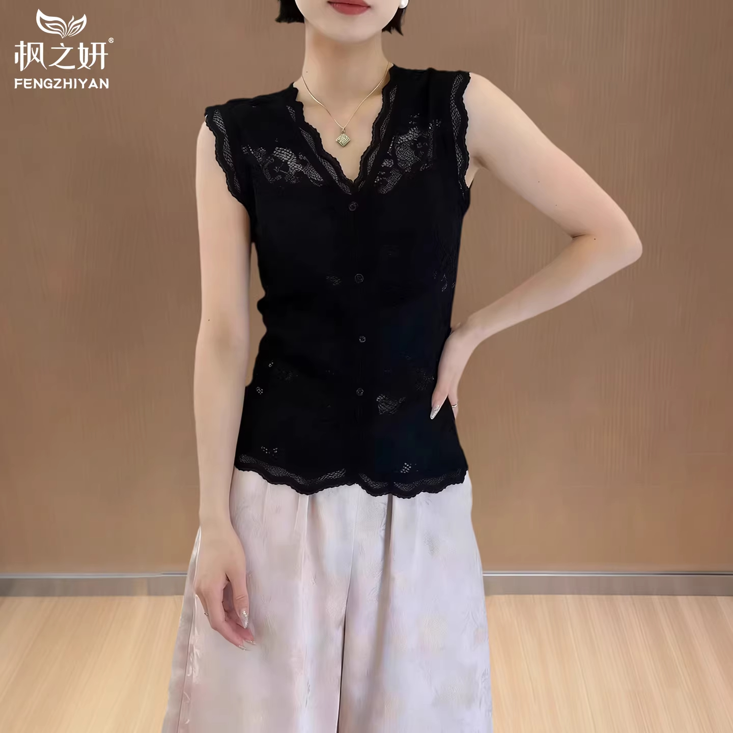 경관 그림 유럽 상품 빛 요리 한 프랑스식 검정색 그는 벤 레이스 베스트 조끼 2026 봄 여름 외출용 작은 셔츠 기본 셔츠