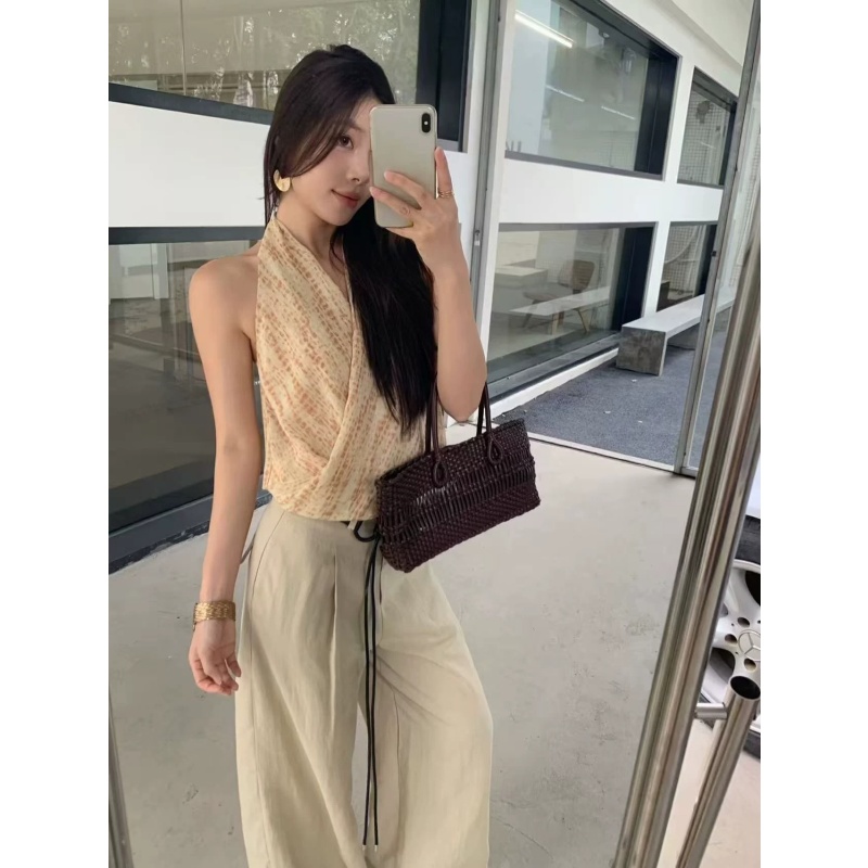 경관 그림 2026 여름 휴가 바람 섹시함 핫걸 꽃무늬 레오파드 무늬 슬림해 보이는 이슬 조끼 행침 목 민소매 맨위 여성