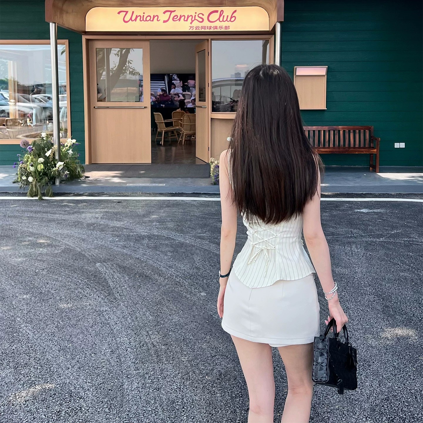 경관 그림 가슴 대 허리 좋은 다리 길이 몸매 가꾸기 프릴 나비 매듭 셔츠