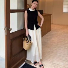 批发官图！新款法式优雅无袖背心女通勤百搭显瘦扭结拼色设计感上衣
