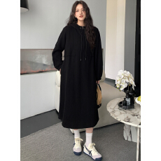 批发实拍 2026<b class='q'>大码</b><b class='q'>女装</b>连衣裙 A字收腰立领秋冬连帽卫衣连衣裙