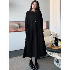 批发实拍新款 2025<b class='q'>春</b>秋黑色拼接长袖显瘦连衣裙 洋气炸街穿搭女装