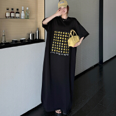 批发实拍新款 2026<b class='q'>夏</b>季印花宽松T恤裙 休闲慵懒圆领长款连衣裙女