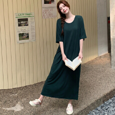批发实拍新款 2026夏季松弛日常线条U领长裙 简约T恤<b class='q'>连衣裙</b>