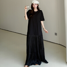 批发实拍新款 2026夏季度假风海岛丝拼接柔软垂顺长款春夏<b class='q'>T</b><b class='q'>恤</b>连衣裙