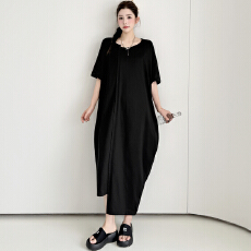批发实拍新款 2026夏季黑色<b class='q'>T</b><b class='q'>恤</b>连衣裙女宽松百搭不规则长裙