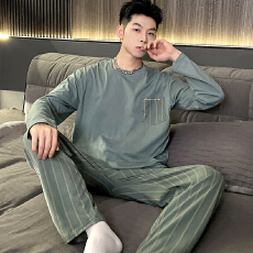 批发俏得美1批秋季针织棉6535男士圆领长袖长裤睡衣男装套装家居服