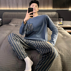 批发俏得美(1批)秋季针织棉6535男士圆领长袖长裤睡衣男装套装家居服