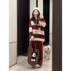 批发2025新款冬季大码装时尚休闲宽松针织衫上衣+阔腿裤毛衣套装