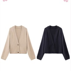 批发秋冬毛衣外套女针织<b class='q'>开衫</b>宽松外穿慵懒风V领长袖减龄学院风上衣超