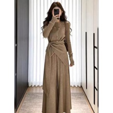 批发韩系气质辣妹不规则针织套装女2025秋冬新款<b class='q'>毛衣</b>两件套装