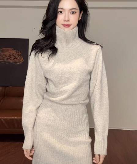 반하이넥 니트 스웨터 드레스 아이들 가을 겨울철 2025 새로운 겨울 경기 코트 인사이드 가져 가라. 만나는 미니 스커트