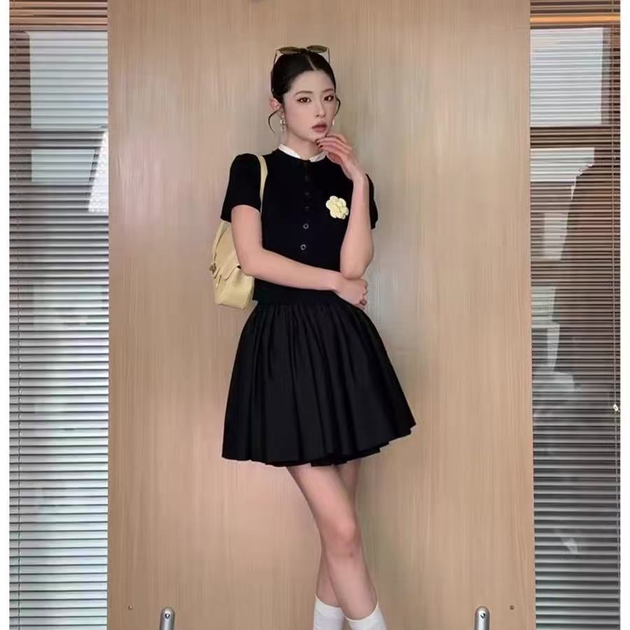여름 얼음 센스 니트 반팔 패치워크 칼라 페이크 레이어드 맨위