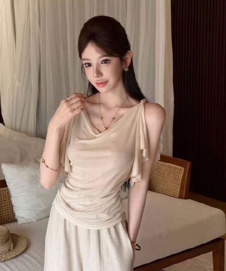 핑크색 丨 흐름 구름 청소 결점 프랑스식 비즈 흔들다 칼라 도루 느낌 측면 민소매 맨위