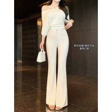 批发岛歌夫人 双色微喇裤子女夏高腰修身<b class='q'>休闲裤</b>垂坠感高级感长裤显瘦