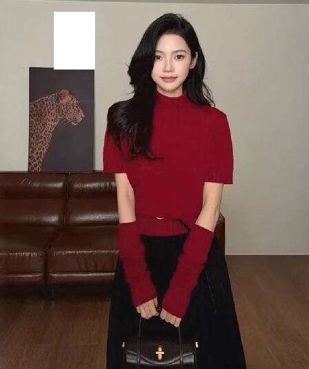 빨간색 품격 터틀넥 캐주얼 패션 니트 스웨터 여성 의류 2026 가을 겨울 새로운 이리저리 떠다니다 번쩍였다 조각 기본 셔츠 맨위
