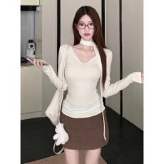 批发实价 官图+原版质量韩系氛围感V领围脖飘带洋气修身上衣