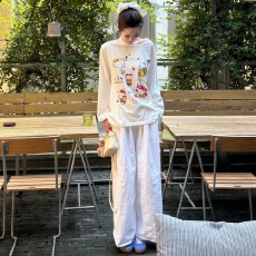 批发实价 官图+原版质量印花<b class='q'>罩衫</b>长袖T恤女复古感微透上衣服