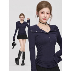 批发金靓 官图【现货+原版质量】性感深V领紧身<b class='q'>短款</b>长袖<b class='q'>t</b><b class='q'>恤</b>修身上衣