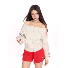 批发官图+原版质量一字肩长袖<b class='q'>卫衣</b>女露肩<b class='q'>短款</b>上衣