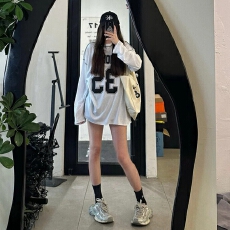 批发慵懒风薄款数字印花宽松休闲长袖T恤一字领斜肩<b class='q'>防晒</b>上衣