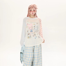 批发原版质量撞色防晒透气罩衫T恤女秋季上衣