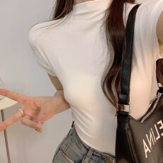 批发实价 官图+原版质量纯欲风立领螺纹短袖t恤半高领上衣