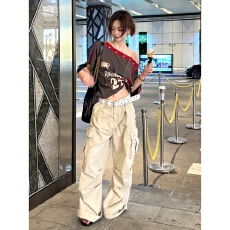 批发金靓 官图【现货+原版纯棉质量】美式球衣风斜肩短袖<b class='q'>t</b><b class='q'>恤</b>露肩上衣