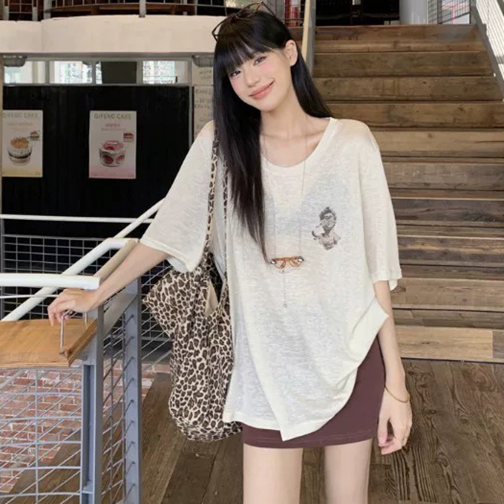 원본 품질 게으른 바람 오트밀 색상 프린트 얇은 스타일 반팔 티셔츠 캐주얼 맨위