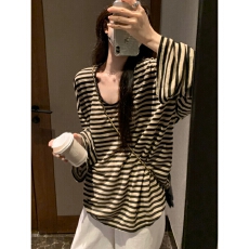 金靓 官图现货+原版质量条纹喇叭长袖防晒T恤松弛感罩衫上衣