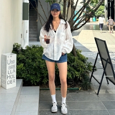 批发金靓 官图【现货+原版质量】纹防晒衬衫女夏季<b class='q'>薄</b>款慵懒风长袖衬衣