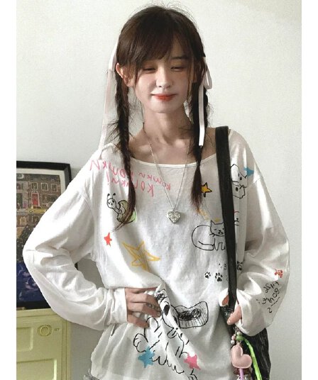 정가 경관 그림 원본 것 얇은 스타일 긴팔 티셔츠 여성 여름 루즈핏 자외선 차단 블라우스 맨위