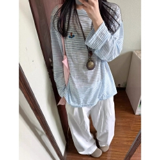 批发原版质量条纹长袖防晒<b class='q'>t</b><b class='q'>恤</b>慵懒薄款韩系罩衫
