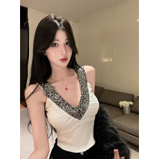 批发实拍实价  重工拼接亮片性感吊带背心羊绒外穿内搭设计感辣妹上衣