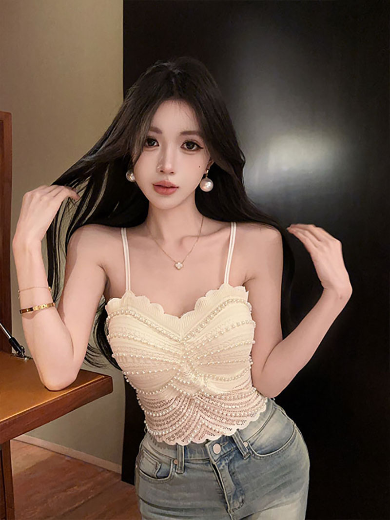 실사 정가 순수한 욕망 비즈 박기 레이스 슬립 여성 디자인 센스 무거운 작업 조끼 핫걸 벨트 가슴 패드 작은 맨위