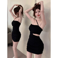 批发实拍实价 港味性感斜肩独特设计修身露腰显瘦包臀<b class='q'>连衣裙</b>