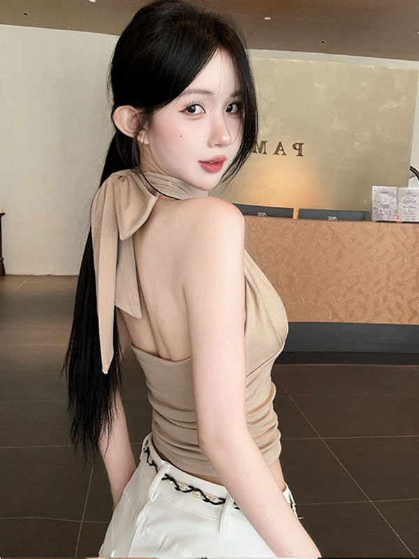 실사 정가 행침 목 리본 모달 벨트 가슴 패드 캐미솔 허리 수축 민소매 오프숄더 맨위