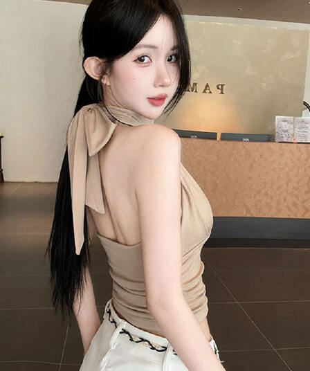 실사 정가 행침 목 리본 모달 벨트 가슴 패드 캐미솔 허리 수축 민소매 오프숄더 맨위