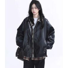 批发原版有内里 美式<b class='q'>街头</b>复古机车服皮外套女秋冬重磅宽松夹克PU上衣