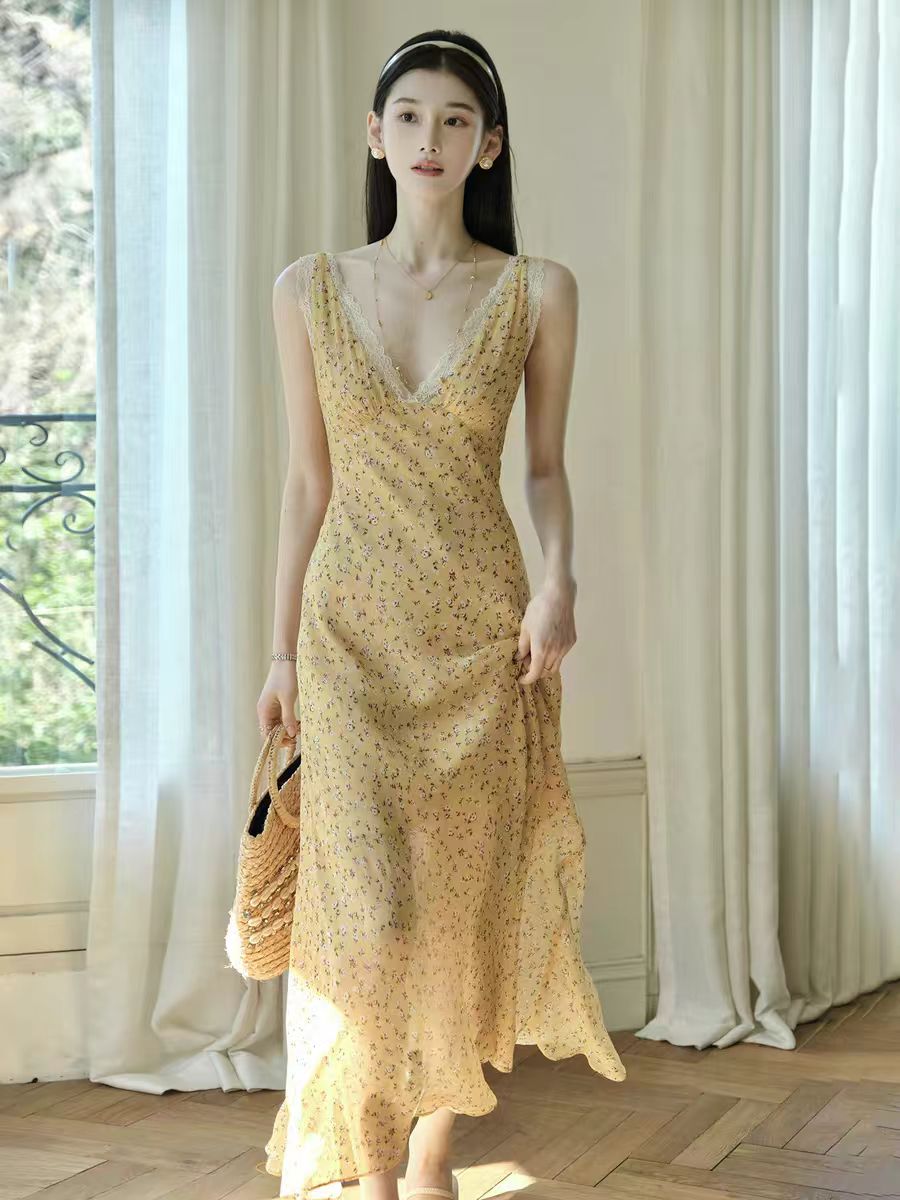 그리고 수 있습니다. chillcozy 팬지 남쪽 법 live 부드럽게 사람들 실크 수채화 프린트 중간 길이 여성 드레스