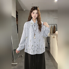 批发上衣秋<b class='q'>冬</b>季设计感刺绣复古加厚晕染衬衫女21130