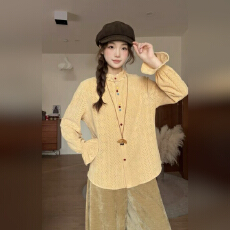 批发上衣秋冬季新款<b class='q'>设计</b>感刺绣复古衬衫女21174