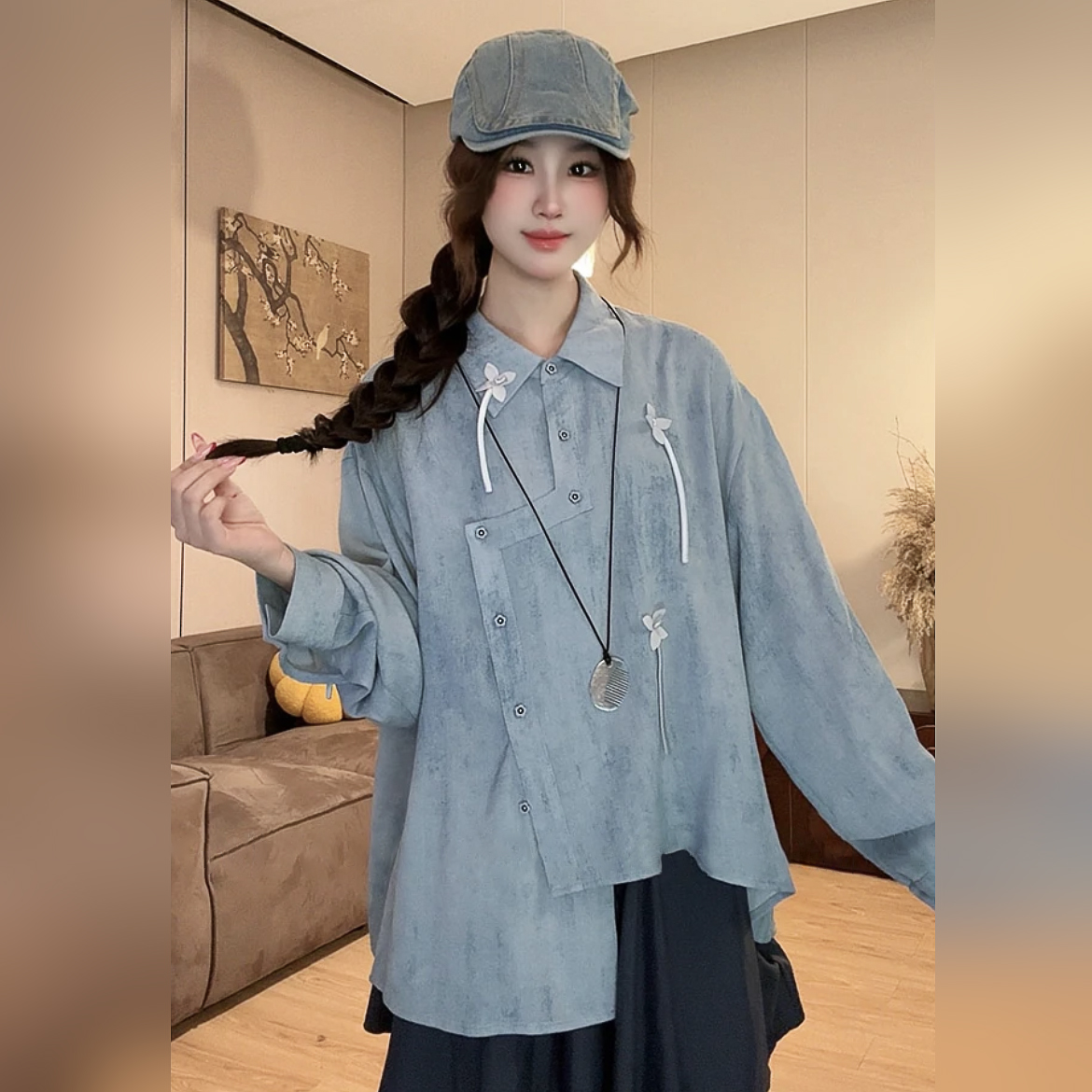 작은 주 오족 셔츠 플로트 오래된 꿈 패션 봄 레트로 디자인 센스 자수 긴팔 셔츠 21261