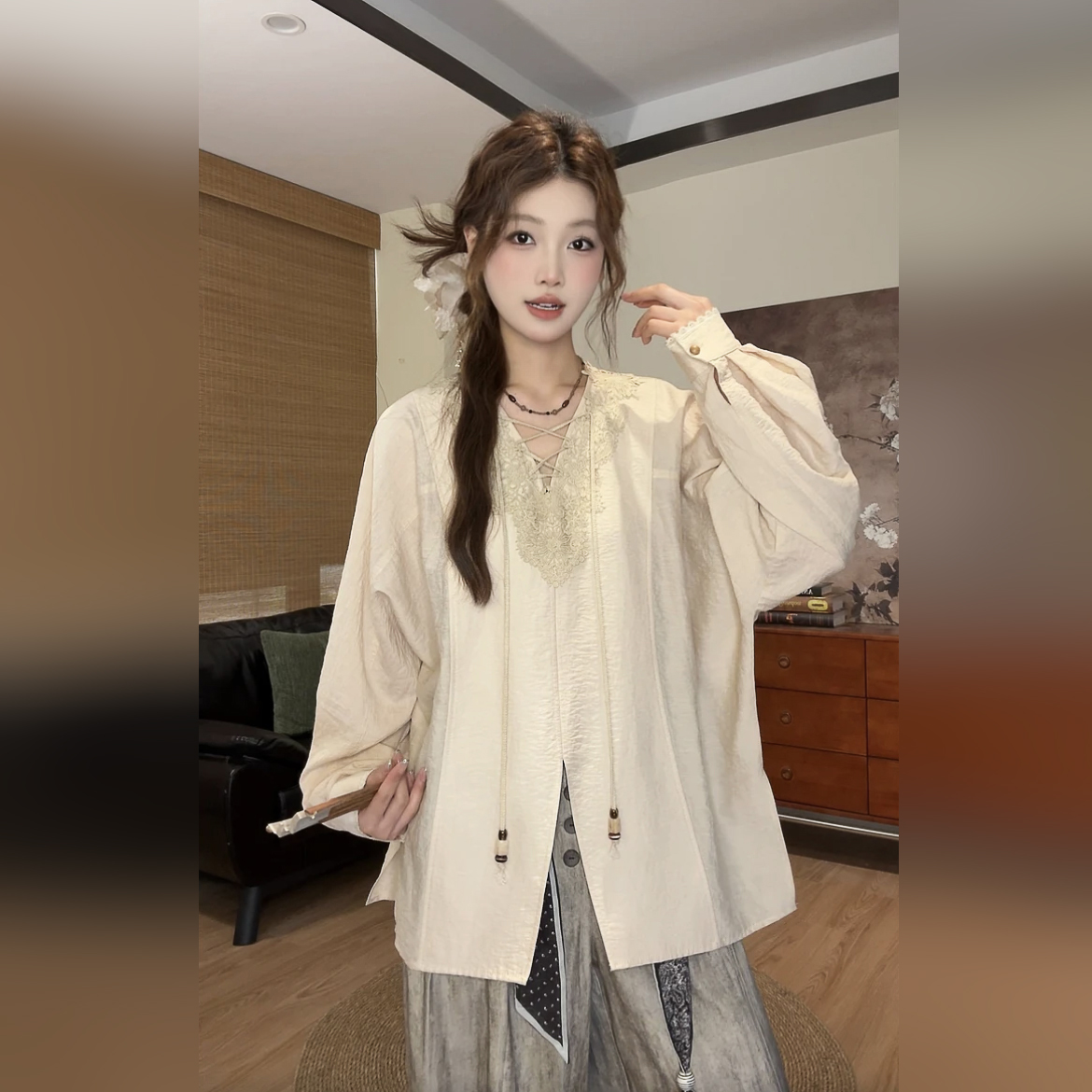 셔츠 이른 봄 디자인 센스 트임 고급 센스 다용도 여성 셔츠 21259