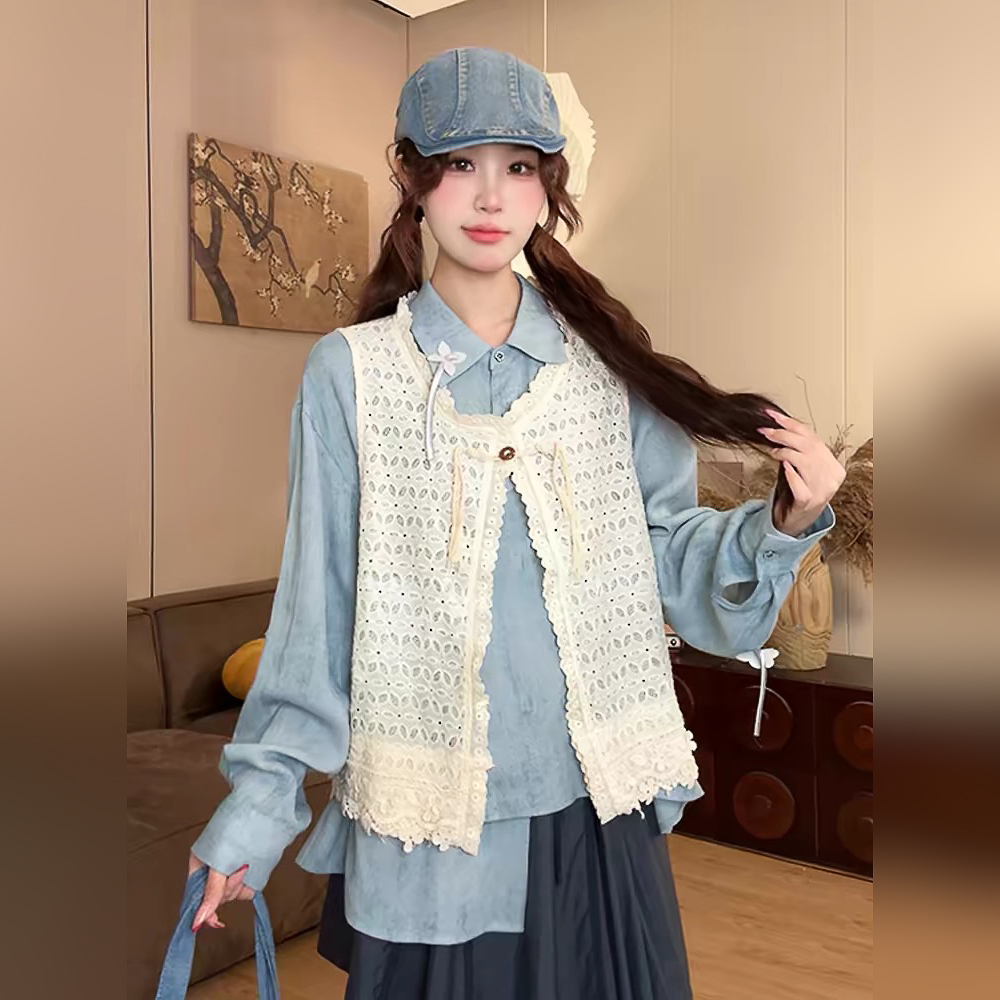 작은 주 오족 베스트 패션 외국 가스 여성 의류 민소매 단색 레이스 향기로운 조끼