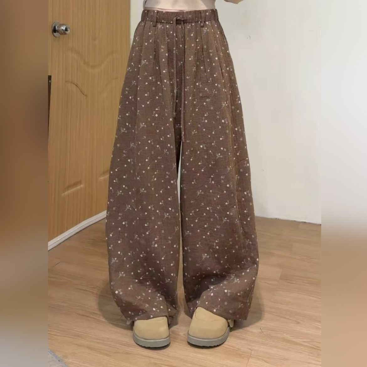라운드 바지 남쪽 바람 얇은 스타일 레트로 꽃무늬 다용도 루즈핏 디스플레이 스키니 캐주얼 바지 여성 60490