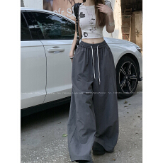 批发实拍慵懒感休闲裤女夏季纯色松紧腰裤子显瘦<b class='q'>阔腿裤</b>宽松垂感拖地裤