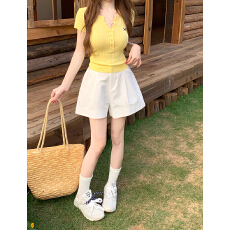 批发实拍 松紧腰纯色休闲裤直筒裤<b class='q'>女</b>夏季宽松显瘦中裤阔腿裤<b class='q'>短裤</b>裤子